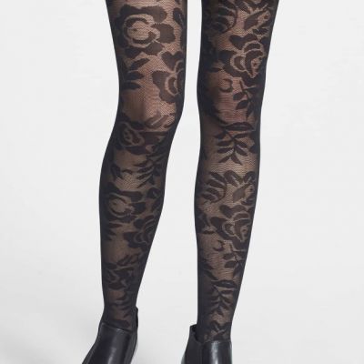 Commando Black Poppy Floral Tights Women's Size S L19617